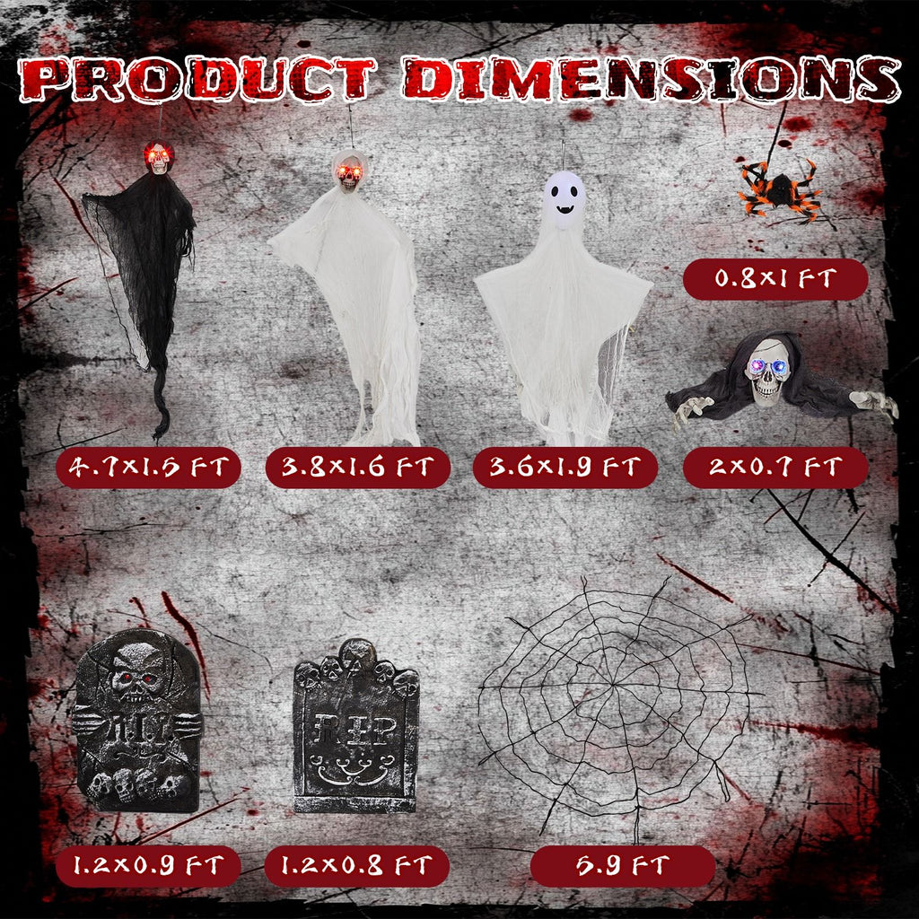 Halloween Decoration Set with Ghosts, Skeletons, Gravestones and Web Dimensions