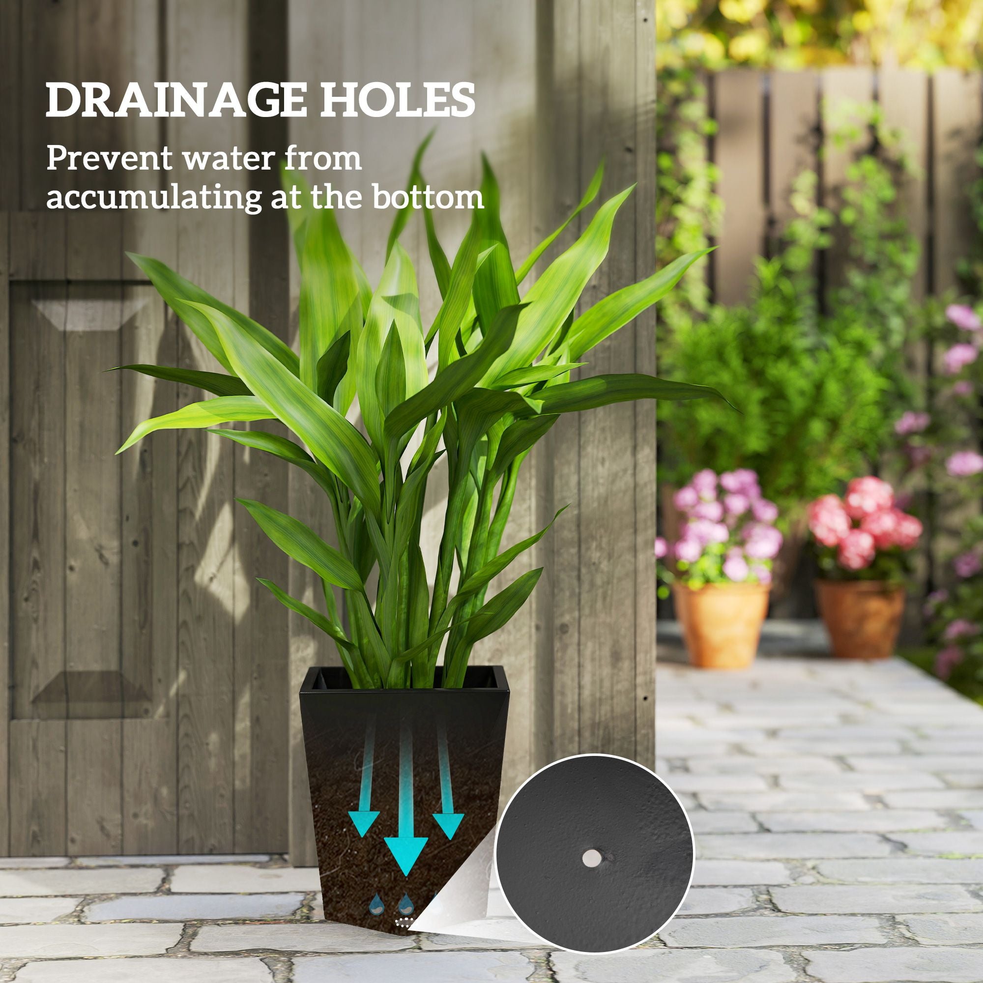 Modern Black Planters Drainage Hole