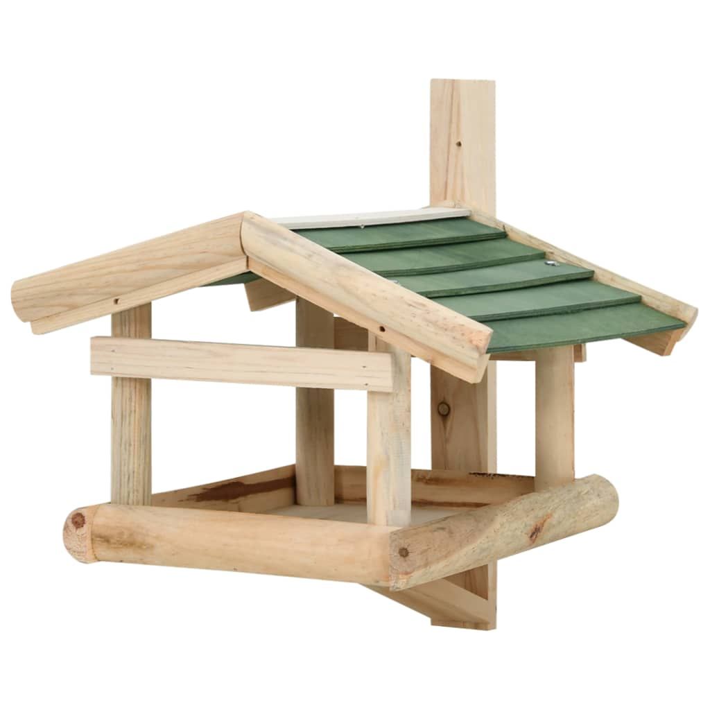 Rustic Wooden Bird Feeder for Garden Birds and Wildlife Front Corner View