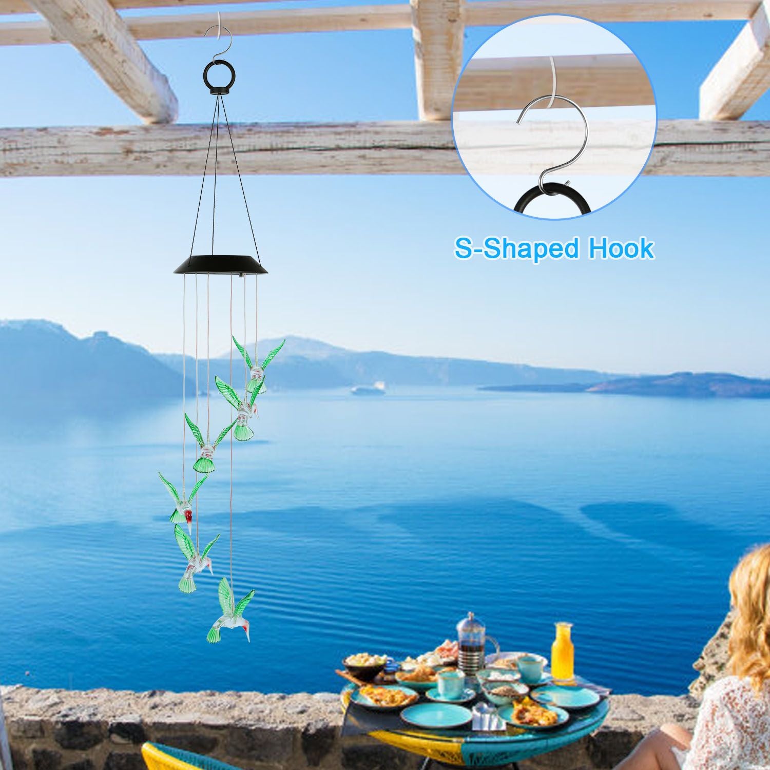 Solar Hummingbird Wind Chime Lights Hanging Idea