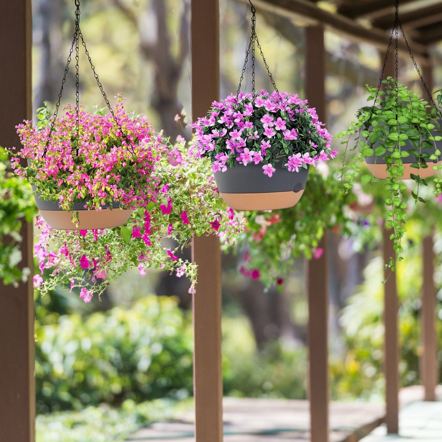 Hanging Plant Pots with Drainage and Tray Hanging Plants In Patio