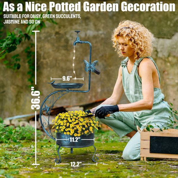 Vintage Metal Bird Bath with Solar Light and Planter Dimensions