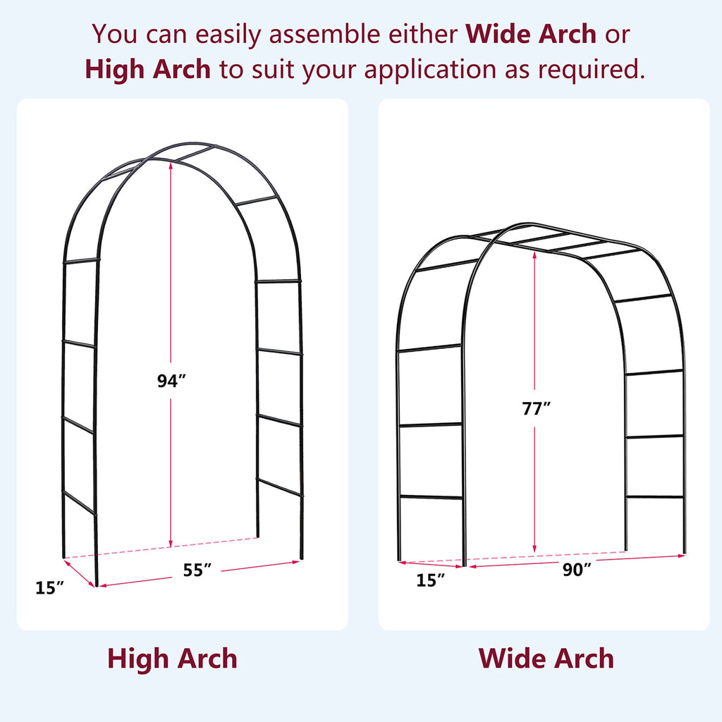Dark Green Adjustable Garden Arch Trellis, 2 Different Ways to Build 