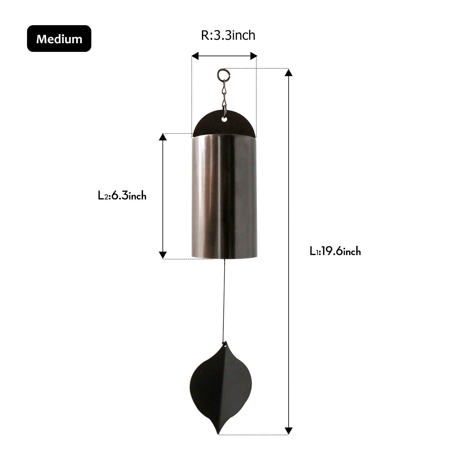 Tranquil Serenity Bell Wind Chime Dimensions