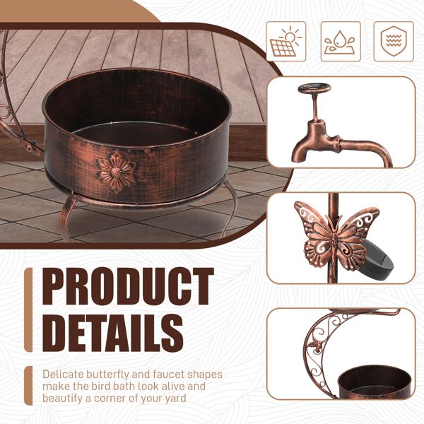 Vintage Bronze Bird Bath with Solar Light and Planter Product Details