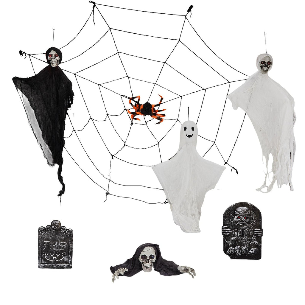 Halloween Decoration Set with Ghosts, Skeletons, Gravestones and Web