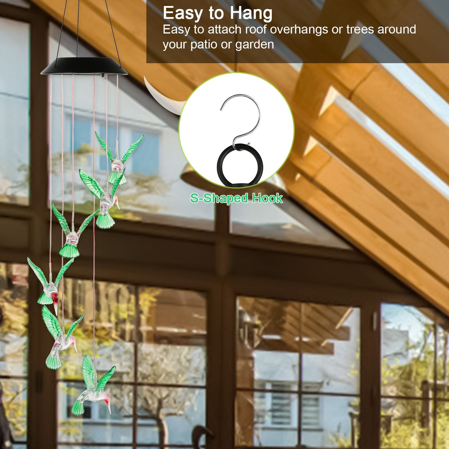 Solar Hummingbird Wind Chime Lights S Shaped Hook
