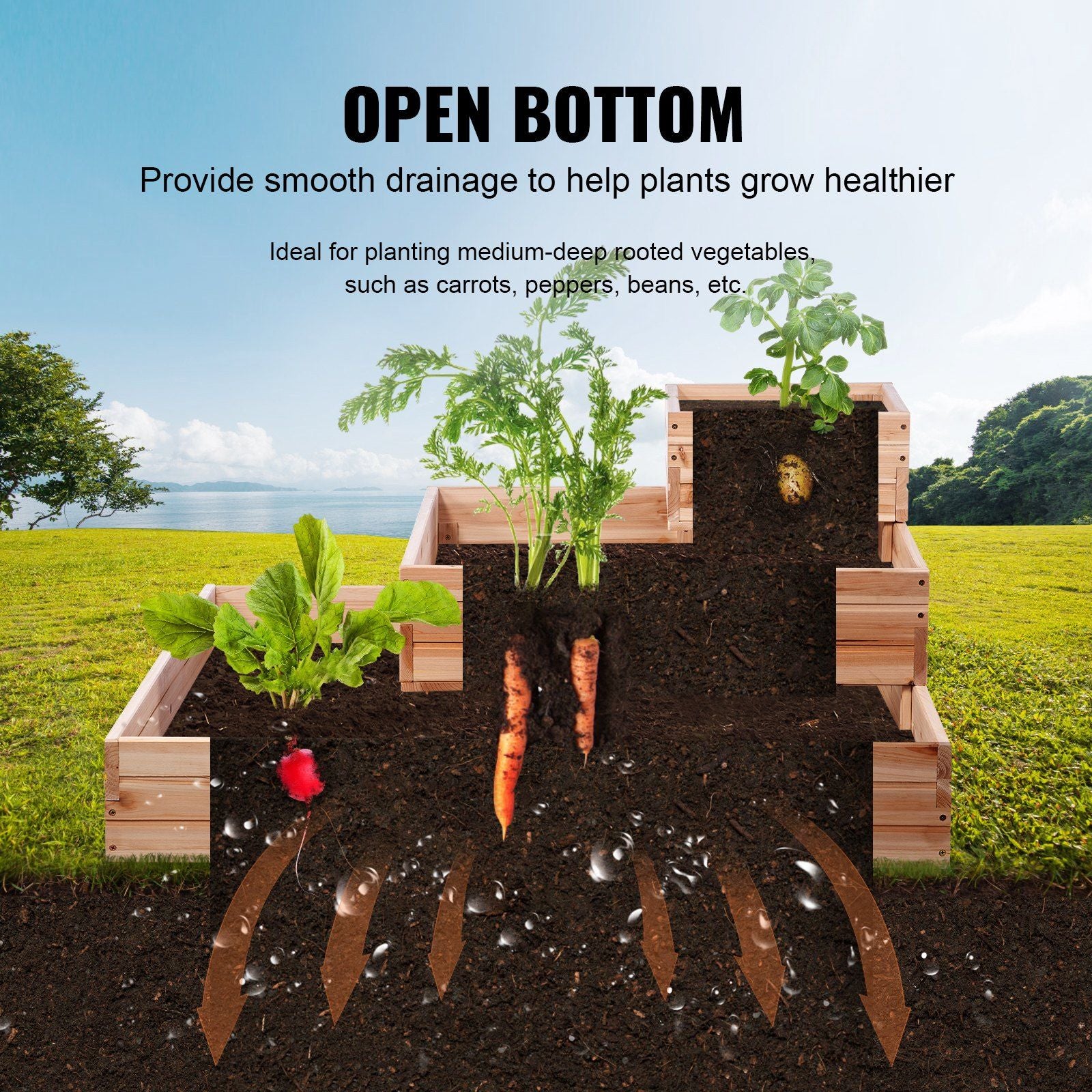 Square Wooden Garden Bed Planter Root Vegetable Planting