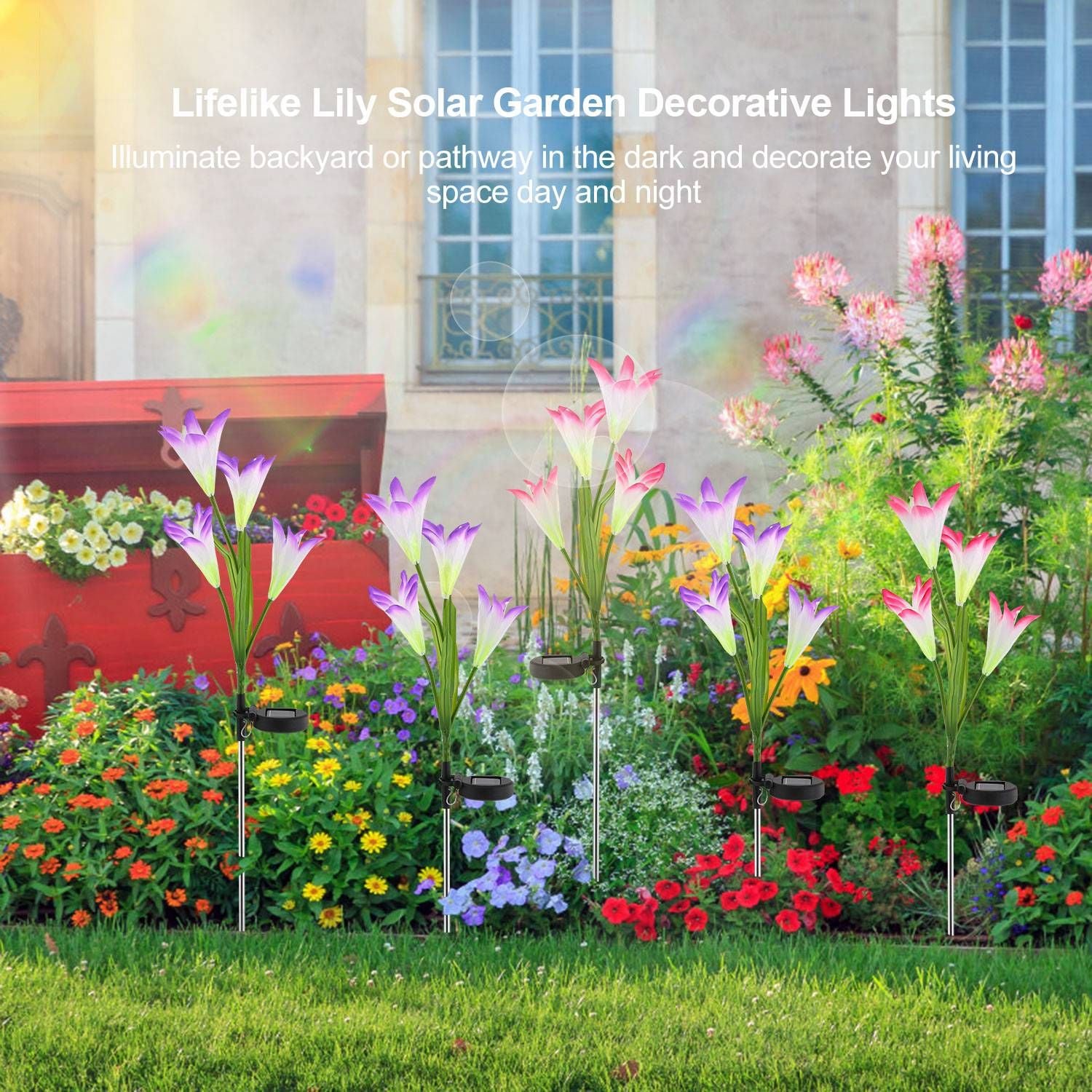 Solar Lily Garden Lights In Flower Bed