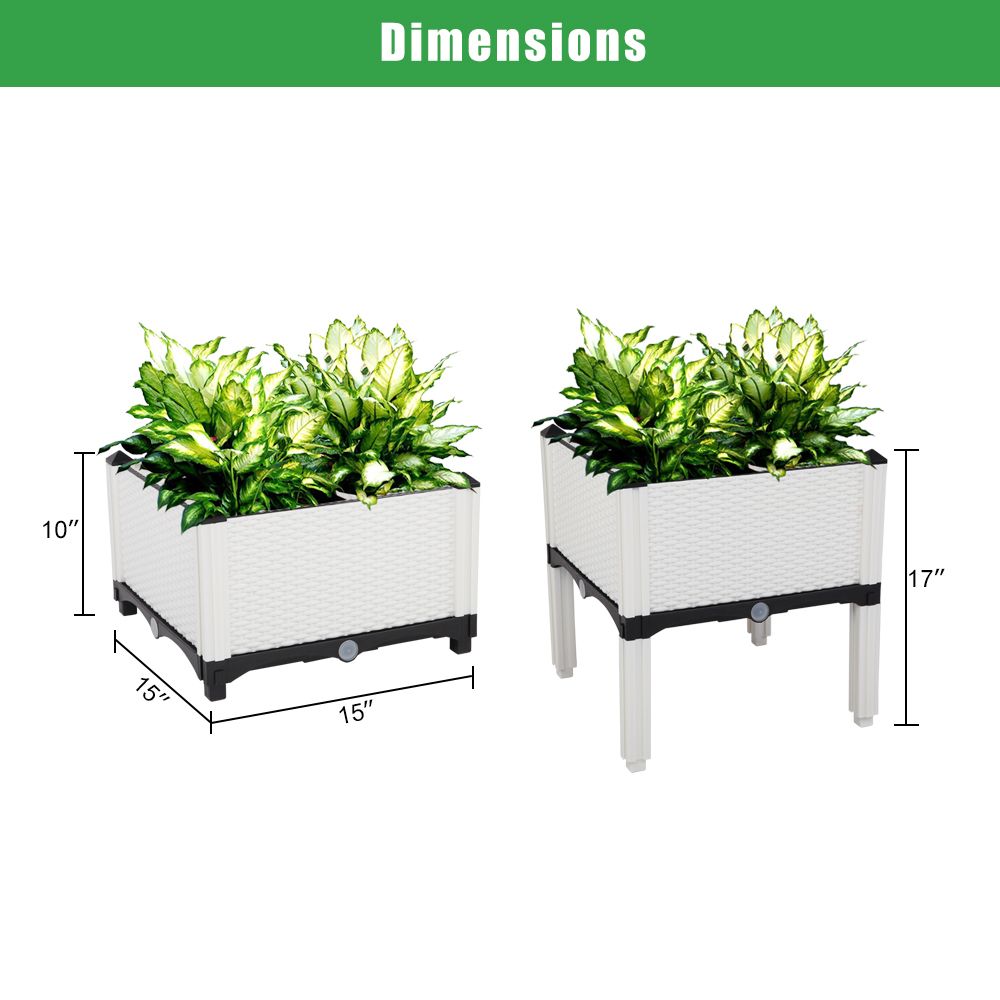 White Rectangle Elevated Planters Dimensions