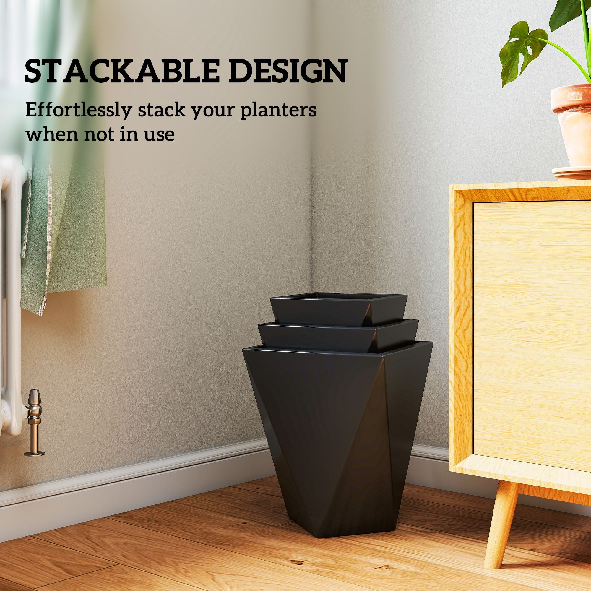 Modern Black Planters Stackable When Empty