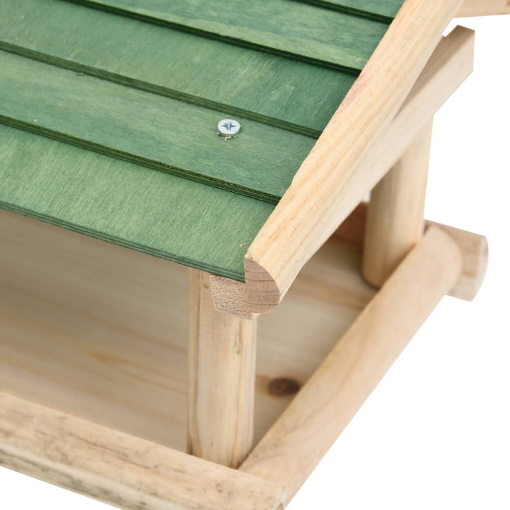 Rustic Wooden Bird Feeder for Garden Birds and Wildlife Close Up From Above
