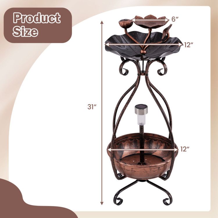 Garden Bird Bath & Feeder Combo with Solar Light Planter Dimensions
