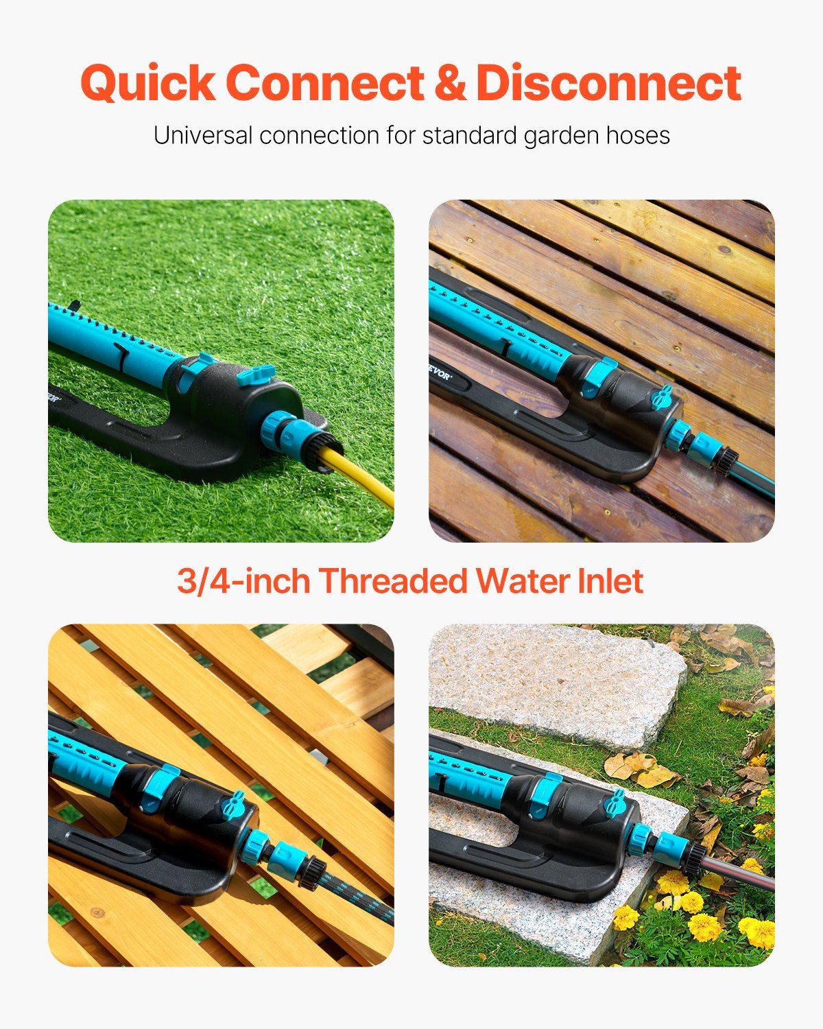 Large Coverage Oscillating Lawn Sprinkler Showing Quick Hose Disconnection