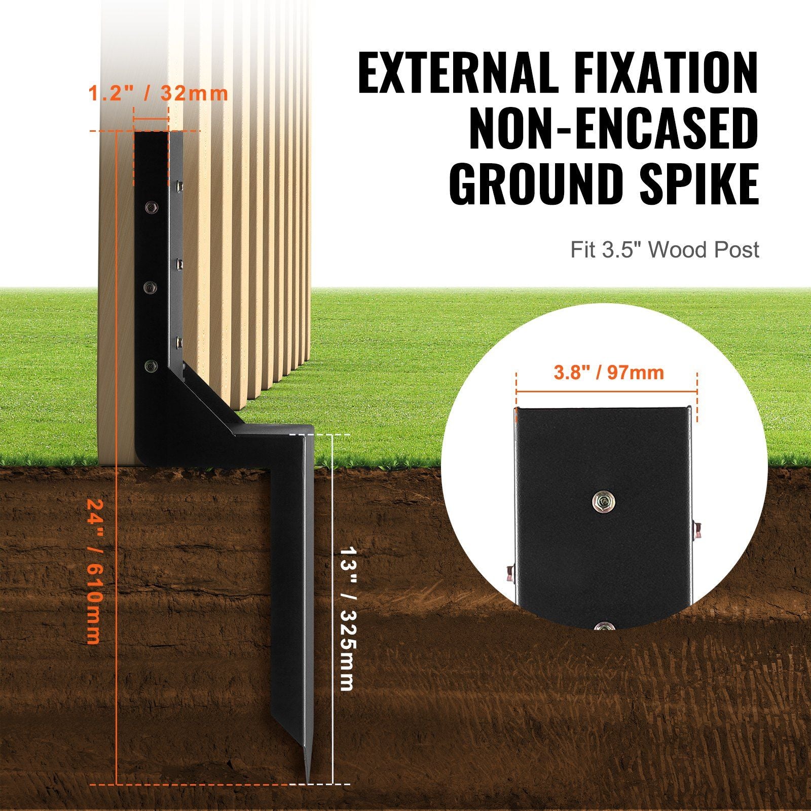 Steel Fence Post Repair Kit Dimensions