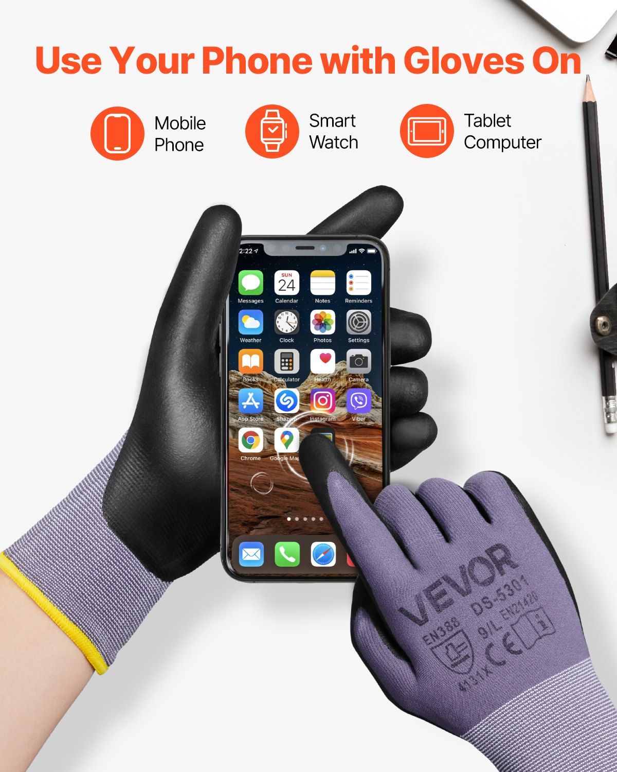Touch Screen Work Gloves – Flexible Nitrile Grip Using Touch Screen Phone