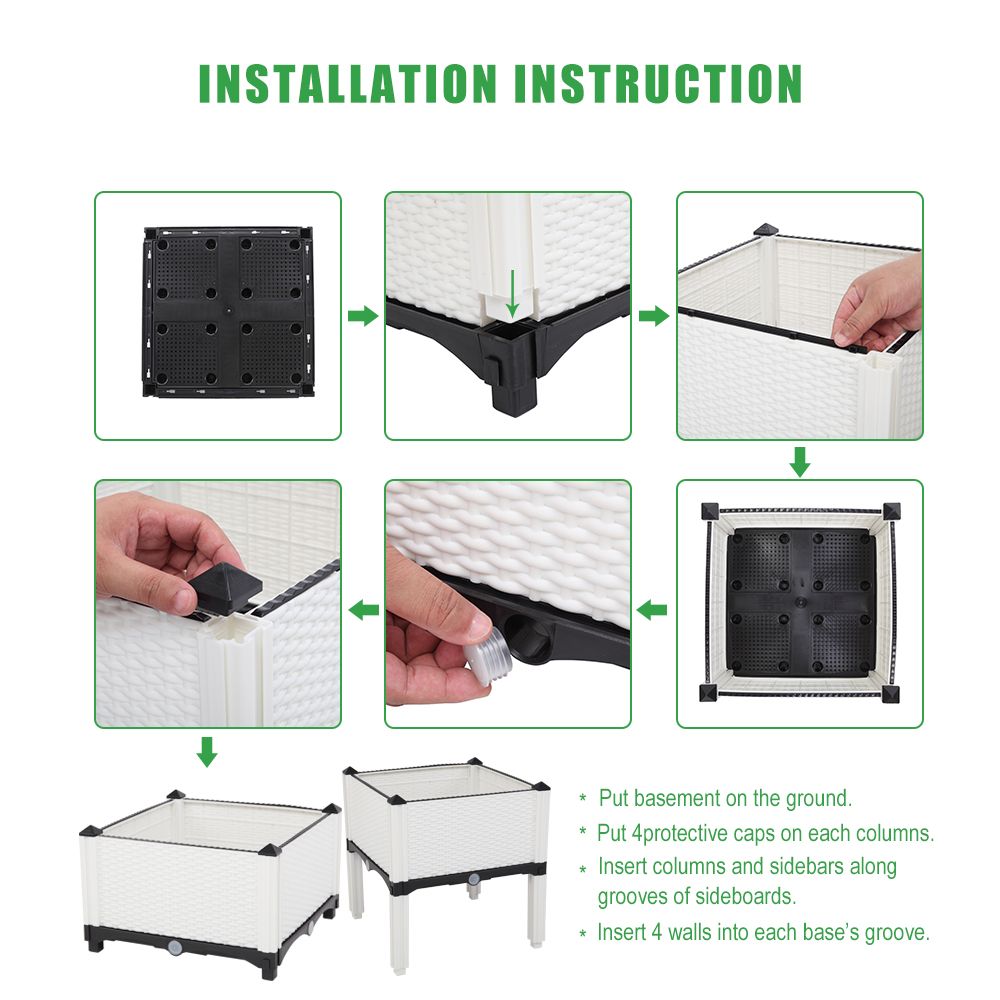 White Rectangle Elevated Planters Installation Instructions